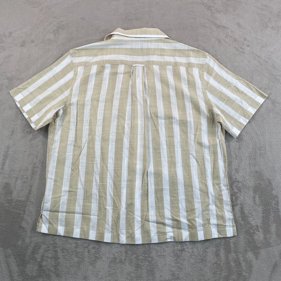 Todd Snyder Summerweight Camp Shirt Men Medium Khaki Striped Loop Collar NWT - Picture 5 of 8